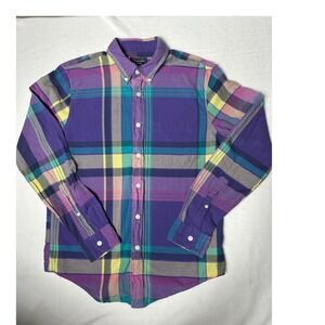 Abercrombie & Fitch Mens Plaid Button Up‎ Shirt Long Sleeve Purple Medium
